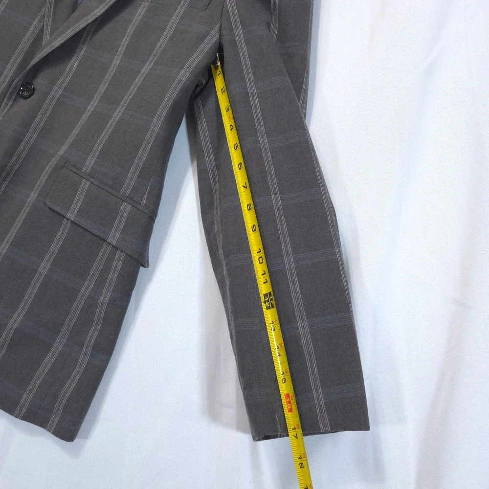 Joseph Abboud Linen Cotton Plaid Sport Coat Blazer Mens Sz L Gray Preppy Summer